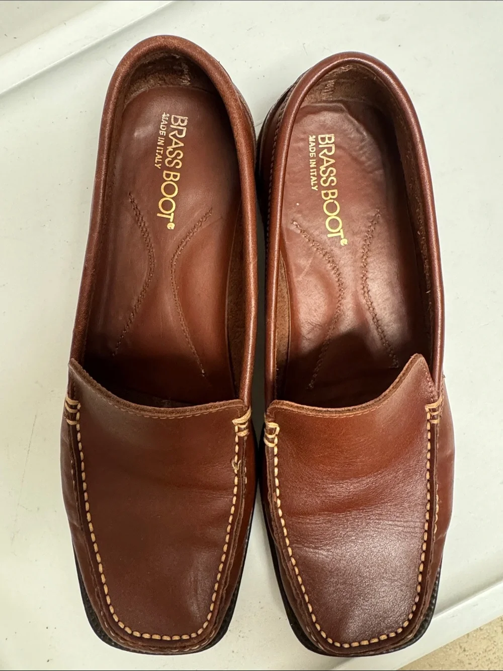 Brass Boot Brown Leather Slip-On Loafers for Men